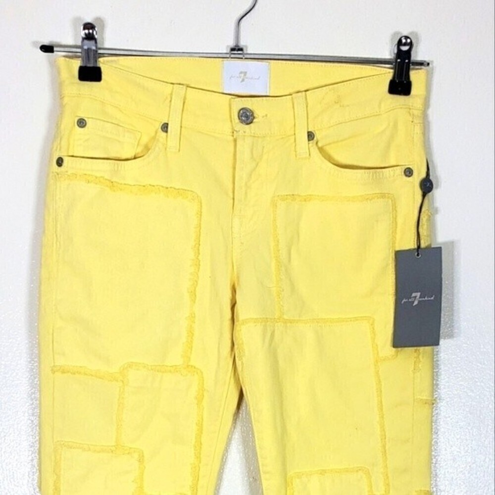 7 For All Mankind Yellow Skinny Patchwork Jeans Size 25 NWT - Picture 2 of 5